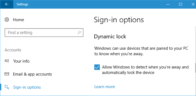use dynamic lock in windows 10