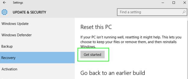 resetting windows 10 to factory settings